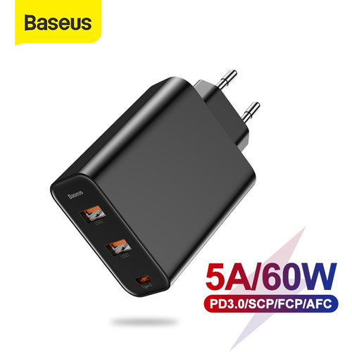 Baseus 3 Ports USB Charger with PD3.0 Fast Charger